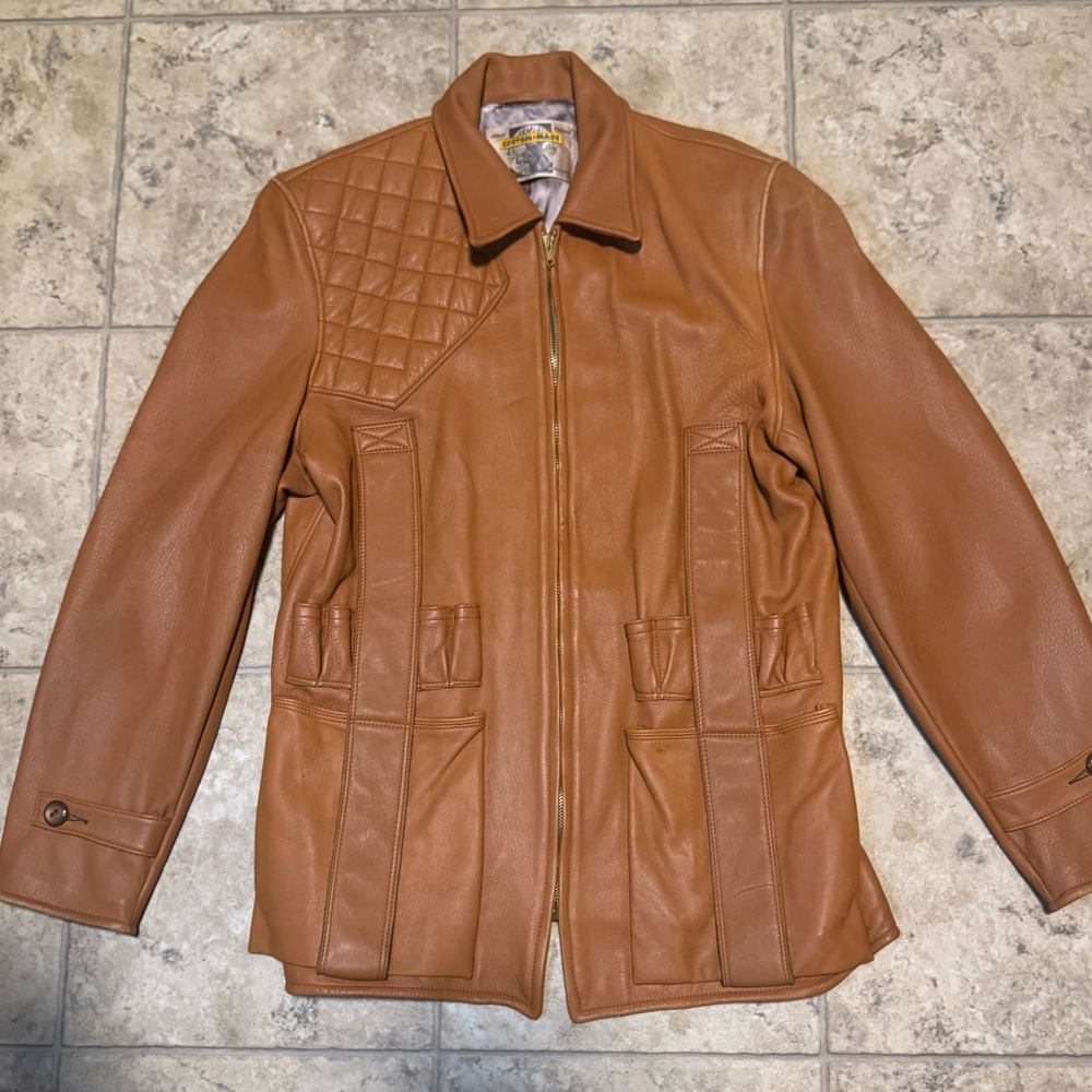 Vintage Genuine Deerskin Leather Coat Custom Made Brown Quilted Western Jacket